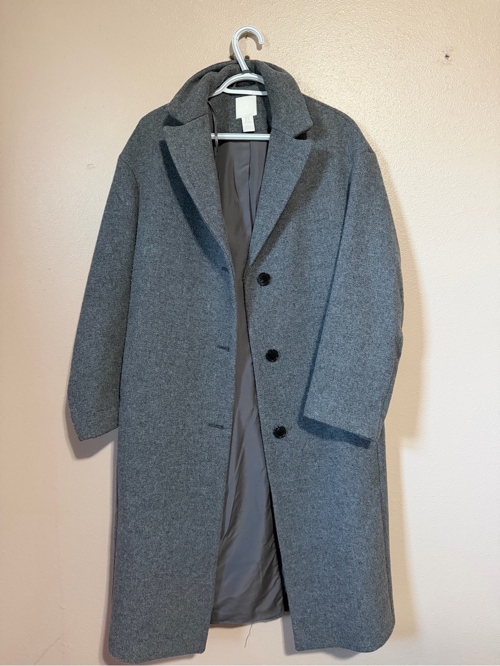 H&M Womens Gray Pea Coat - Single-Breasted Wool Blend